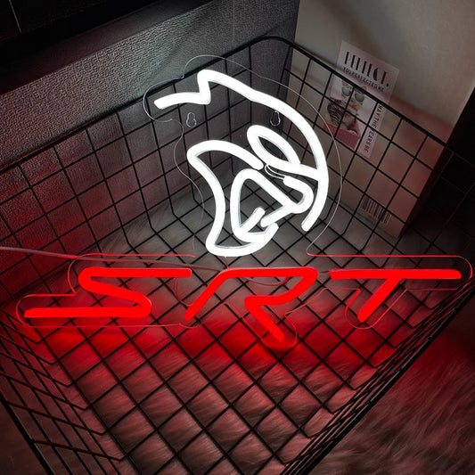 SRT Car Service Neon Signs LED Neon Light Sign Light Up Neon Signs Car Refit Garage Wall Car Garage Repair Shop Car Badge