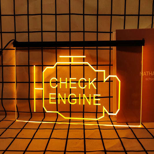 Check Engine-Retro LED Neon Sign Home Decor with Vintage Plaques and Posters for Room Office Farmhouse